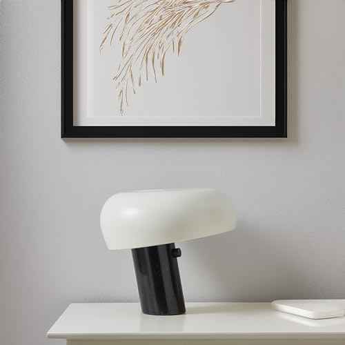 Brightech Kingpin Desk Lamp - Small LED Table Light for Bedroom, Office - Modern Bedside and Side Table With Marble Base, Metal Dome Shade - Dimmable Reading Light for Living Room and Dorm - Black