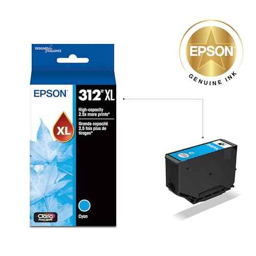 EPSON 312 Claria Photo HD Ink High Capacity Cyan Cartridge (T312XL220-S) Works with Expression Photo XP-8500, XP-8600, XP-8700, XP-15000