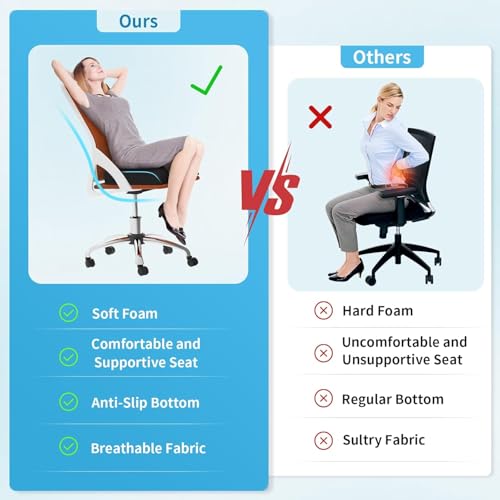 Large Seat Cushion, Memory Foam Cushion for Long Sitting Hours on Office Chair, Home & Car, Non-Slip Chair Pad for Back, Sciatica, Hip, Coccyx Pain Relief & Post-Surgery Recovery (Black)