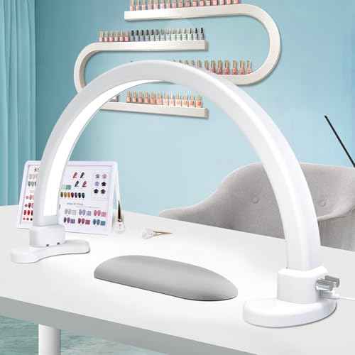 Super Bright Half Moon Light for Nail Desk, Upgrade Nail Lamp for Desk with Stepless Dimming, Half Moon Desk Lamp 3 Color Temperature