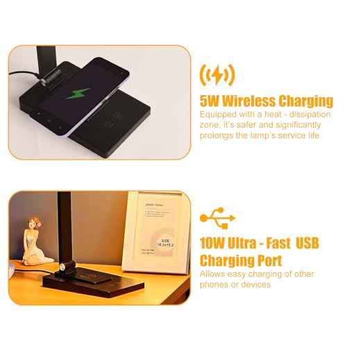 LED Desk Lamp, Dimmable Table Lamp with 5 Color Temperatures & Touch Control, Foldable Reading Light for Home Office, Study, and Nightstand