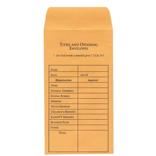Christian Tithe Offering Envelope with Scripture 2 Corinthians 9:7, Bill-Sized