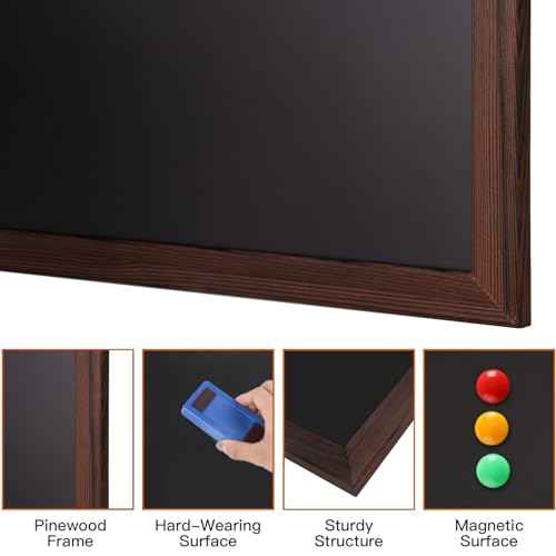 Comix Magnetic Chalkboard, 18 x 24 Inches Wooden-Framed Blackboard for Kids, Hanging Chalk Board for Home Kitchen Restaurant Menu