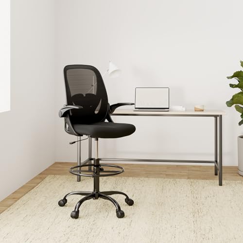 Primy Tall Office Drafting Chair Black with Flip-up Armrests & Lumbar Support - Model 934-Z
