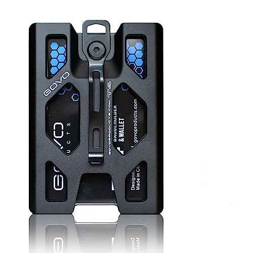 Aluminum GOVO Badge Holder/Wallet_ Durable ID Card Holder with Metal Clip and 4 Cards Slot (Black)