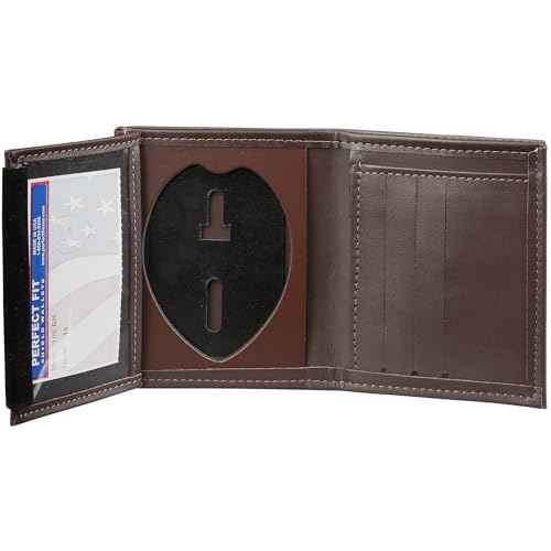 Perfect Fit Shield Wallets Large Shield with Eagle Top Recessed Badge Wallet Fits for Blackinton B736 (Cutout PF15 3.5 inches Height x 2.5 inches Width) Brown Leather