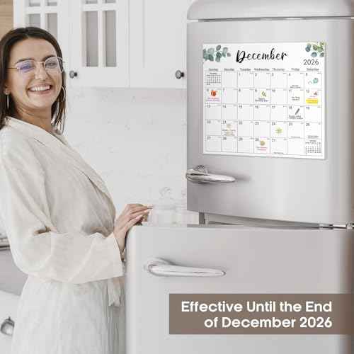 Aesthetic 2025-2026 Magnetic Calendar for Refrigerator, 21-Month Fridge Calendar Magnet from October 2025 to June 2027, Greenery Design for Easy Organizing