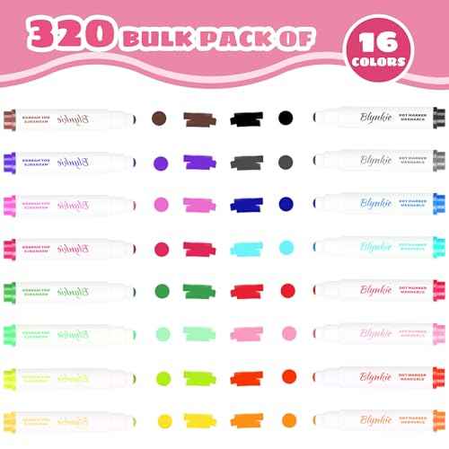 Washable Dot Markers Bulk, Pack of 320 with 16 Vibrant Colors, Shimmer Bingo Paint Daubers Supplies for Toddlers Preschool Student, Painting Art and Crafts, Non Toxic Water-Based