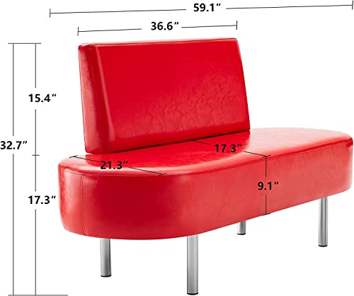 OmySalon Red Waiting Room Bench with Backrest 59.1'' Faux Leather Office Lobby Chair