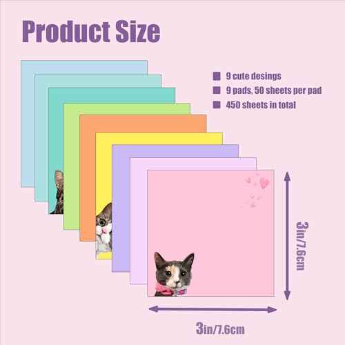 9 Pads Cute Sticky Notes Set, 3" x 3" Black Cat Self Stick Notepads, Funny Sticky Notes Set, Cat Stationery, Kawaii Adhesive Memo Pads, Cat Lover Gifts, Office Decor Desk Accessories, School Supplies