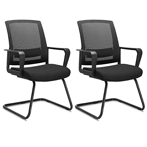 CLATINA 2-Pack Black Office Guest Chair with 3D Lumbar Support, Mid Back Mesh Backrest