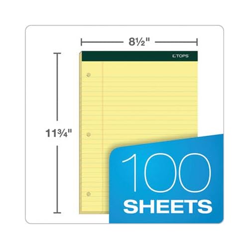 TOPS Double Docket Writing Tablet, 8-1/2 x 11-3/4 Inches, Perforated, 3-Hole Punched, Canary, Legal/Wide Rule, 100 Sheets per Pad, 6 Pads per Pack (63387)