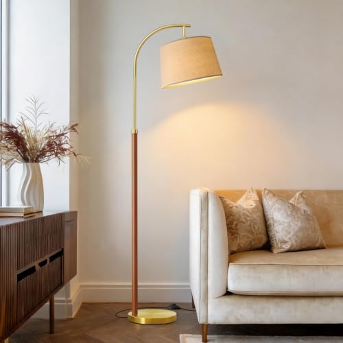 G-SAFAVA Mid Century Modern Wooden Floor Lamp with Red & Gold Finish, 62.5"