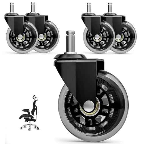 Marsail Office Chair Wheels, Quiet and Smooth Rolling, Replacement Rubber Chair Casters for All Floors, 3 Inch Heavy-Duty Ergonomic Office Chair Casters with Scratch-Free Design, Set of 5