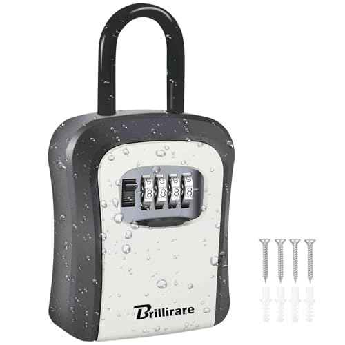 Key Lock Box, Waterproof 4 Digits Combination Lockbox with Removable Shackle, Wall Mount Resettable Key Hider, Upgraded Large Password Boxes for Car House Office Apartment Keys-Grey