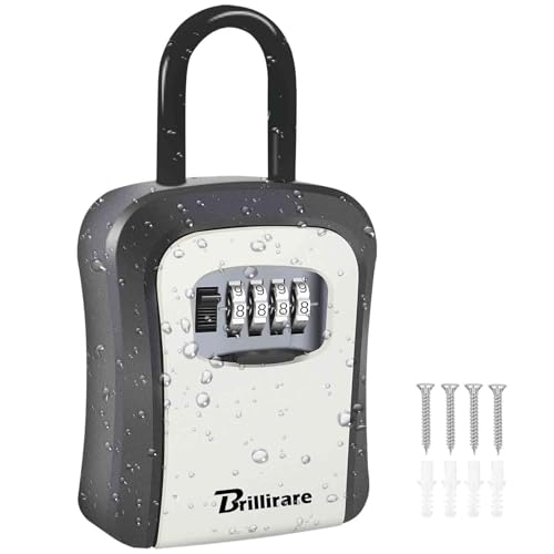 Brillirare Key Lock Box 4-Digit Waterproof Wall Mount, Removable Shackle, Large Capacity