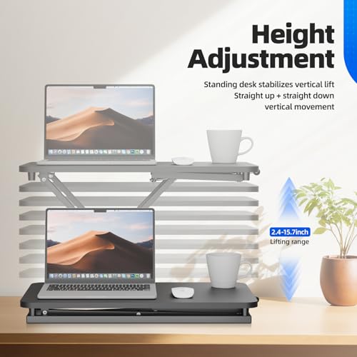 Hoodutric Black Standing Desk Converter - Height Adjustable Sit-Stand Desk Riser for Home Office