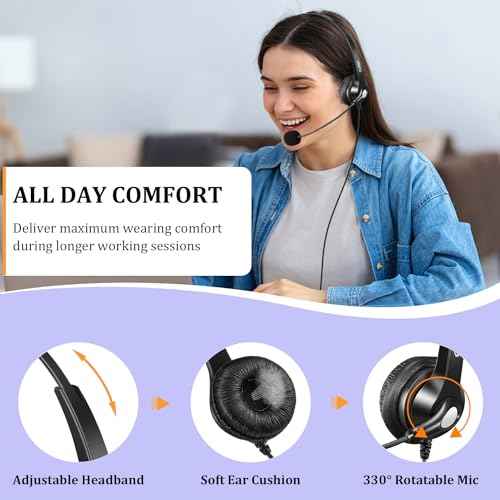 Callez Yealink Phone Headset RJ9 Wired Telephone Headset with Microphone Noise Cancelling Compatible with Yealink T46S T48S T42S T21P T33G T27G T23G T46G T53W T54W Avaya 9611 9608 J179 Grandstream