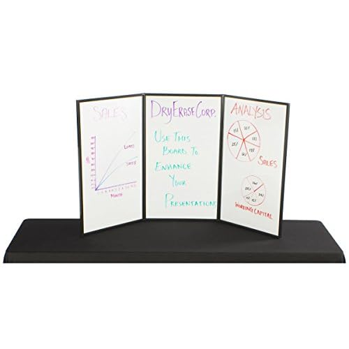 3-Panel Table Presentation Board, 54 x 30 - Blue Hook & Loop Fabric and White, Dry-Erase Write-on Panels