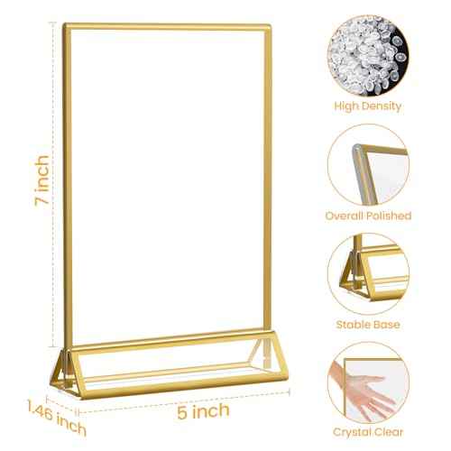 Smarpau Gold Acrylic Sign Holder 5x7, Double-Sided Display Stand, Clear Picture Frames/Flyer Holder/Menu Holder/Table Number for Wedding, Home, Offices(16Pcs)