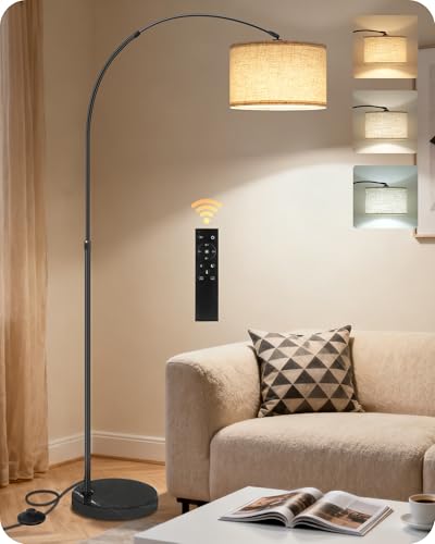 Black 75-Inch Dimmable Arc Floor Lamp with Marble Base & Remote - GOEBLESON