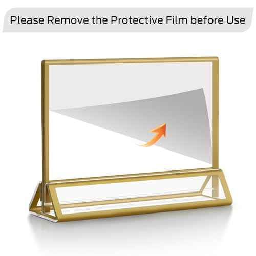 Smarpau 7x5 Gold Acrylic Sign Holder, 16 Pack Wedding Table Number Holders with Horizontal Stand, Double Sided Photo Picture Frames Stands, Flyer Stand, Paper Display Stand for Cafe, Restaurant