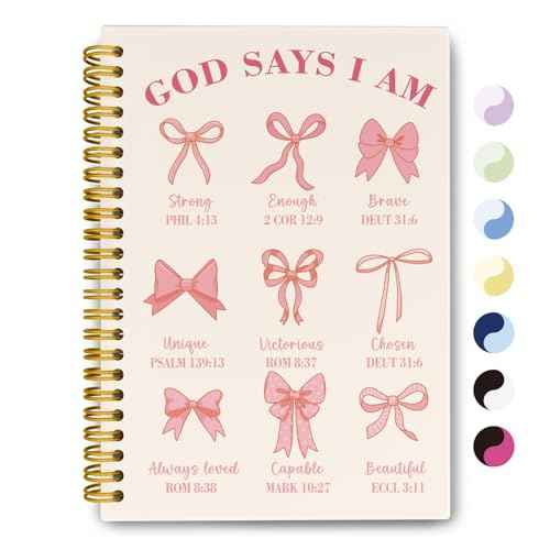 Bible Journal for Women, Christian Prayer Journal Pink Notebook Gifts for Teen Girls Kids, Bible Study Supplies, Coquette Preppy Bows Cute Church Faith Journaling Hardcover Spiral Notebook 5.5 X 8.3