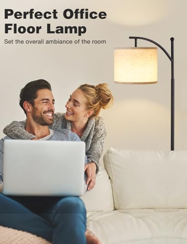 Ambimall 60-Inch Modern Floor Lamp with Beige Shade & Adjustable 3-Color LED Bulb - Black & Beige