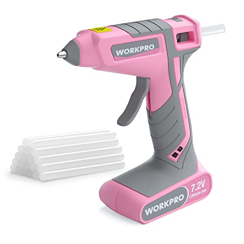 WORKPRO Pink Cordless Hot Melt Glue Gun with 20 Pcs Mini Glue Sticks (Pink)