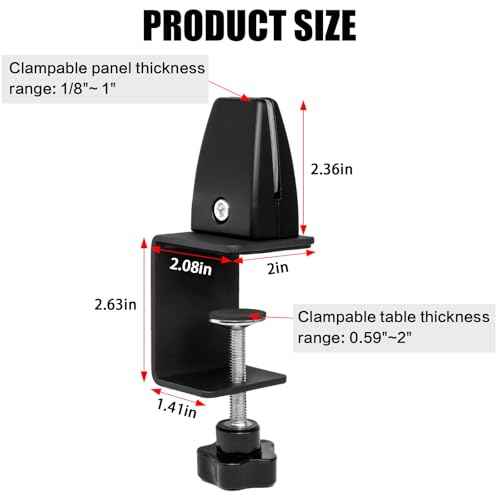 4-Pack Sneeze Guard Clamps for 1/8"" to 1"" Thick Panels, Adjustable Desk Partition Clips, Easy-to-Install Desk Privacy Panel Clips, Ideal for Office and Home Use, Black, 8HY-I0K-JXP340
