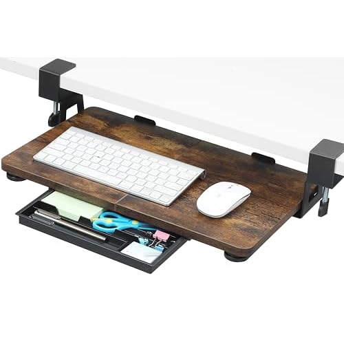 ETHU Keyboard Tray Under Desk, 19.7" X 11.81" Small Size Keyboard Drawer with C Clamp-on Mount Easy to Install, Computer Keyboard Stand Slide Pull Out, Ergonomic Keyboard Tray for Home, Office