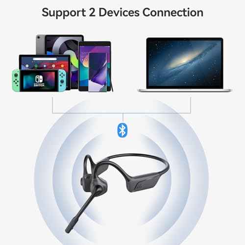 AUSDOM Open Ear Headphones with Microphone: Bluetooth Air Conduction Headset with aptX Low Latency, AI Noise Cancelling Multipoint Connect Wireless Headset with Mute Button for Work, Driving, Meeting