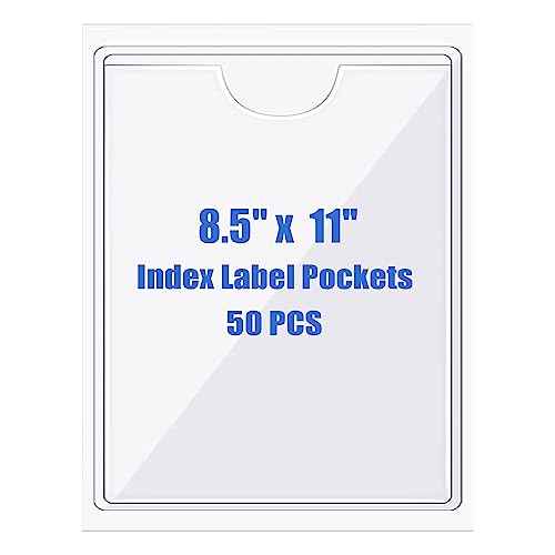 Origin-Joy 50 PCS Self-Adhesive Index Label Pockets, Clear Plastic Peel & Stick Card Holders with Top Open for Loading (8.5 x 11 inch)