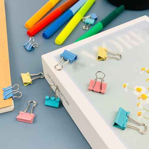 240-Pack Mini Binder Clips in 4 Colors (Blue, Yellow, Red, Green), 15mm/0.6-Inch Small Paper Clips for Home, School, Office and Business