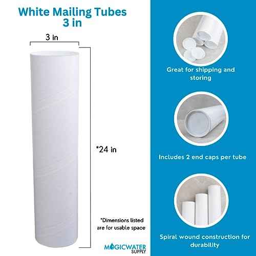 MagicWater Supply Mailing Tube 3 in x 24 in White - 4 Pack - for Shipping and Storage of Posters, Arts, Crafts, and Documents
