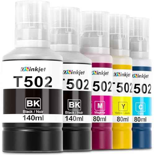 502 Ink Refill Bottles for Eco Tank ET-3760 ET-2850 ET-4760 ET-4850 ET-3850 ET-15000 ET-4750 ET-2750 ET-2760 ET-3700 Printer, 502 T502 Ink Refill Bottles Combo Pack(2BK C M Y)