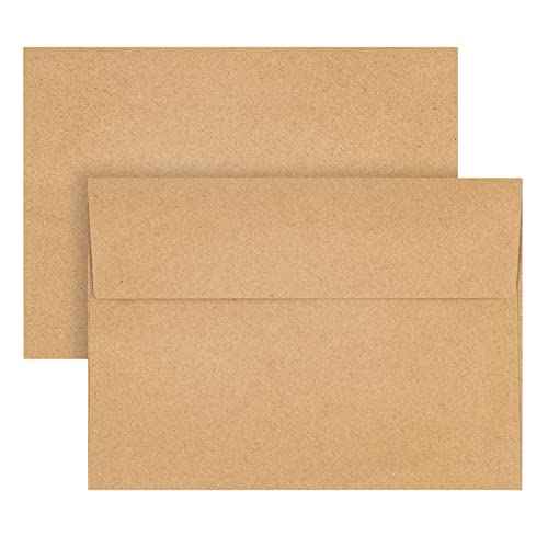Hongyitime Kraft Paper Envelopes, 50 Pack, 5 x 7 Inch, Brown A7 Envelopes, Self-Seal Card Envelopes, Invitation/Postcard Envelopes