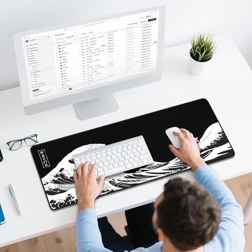 Yuhijoy Black Wave Large Gaming Mouse Pad 31.5 x 11.8 inch Desk Mat for Gaming and Office