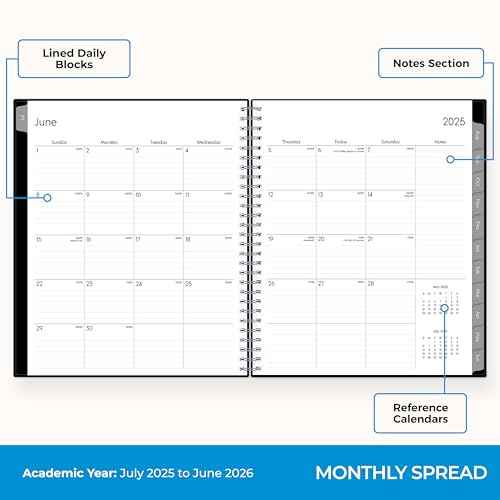 Blue Sky 2025-2026 Monthly Academic Year Planner Calendar, July 2025 - June 2026, 8" x 10", Monthly Layout, Flexible Cover, Wirebound, Laminated Tabs, Enterprise