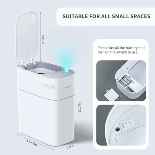 JOYBOS Small Bathroom Trash Cans with Lids,3.8 Gallon Slim White Plastic Automatic Garbage Can,Narrow Motion Sensor Waterproof Trash Bin for Bedroom, Toilet,Office