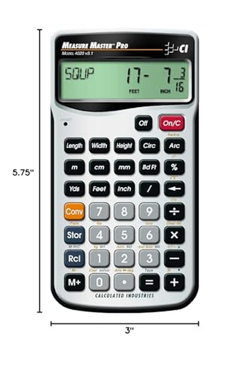 Calculated Industries 4020 Measure Master Pro Feet-Inch-Fraction and Metric Construction Math Calculator, Silver