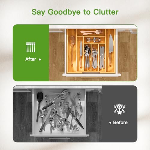 Pipishell Bamboo Expandable Silverware Drawer Organizer - Natural, Medium