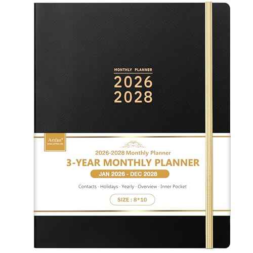 2026-2028 Monthly Planner - 3 Year Monthly Planner 2026-2028, Jan.2026 - Dec.2028, 8" x 10", Tabs + Back Pocket + Hardcover- Black