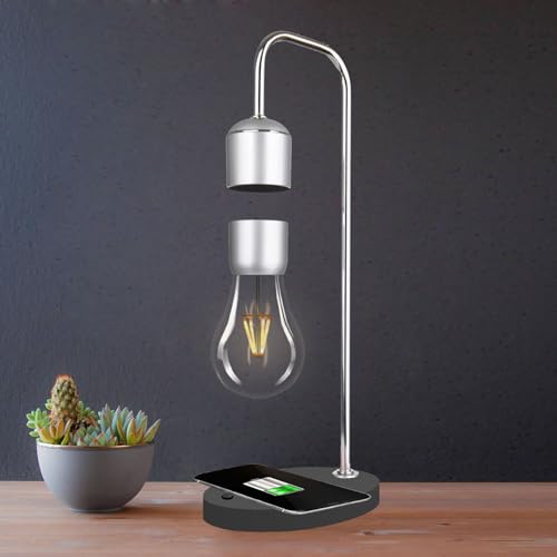 Magnetic Levitating Lamp with Wireless Phone Charger for iPhone Pro Max Floating Light Bulb LED Night Light Table Lamp Levitation Desk Lamp for Christmas Gift Bedroom Office Decoration