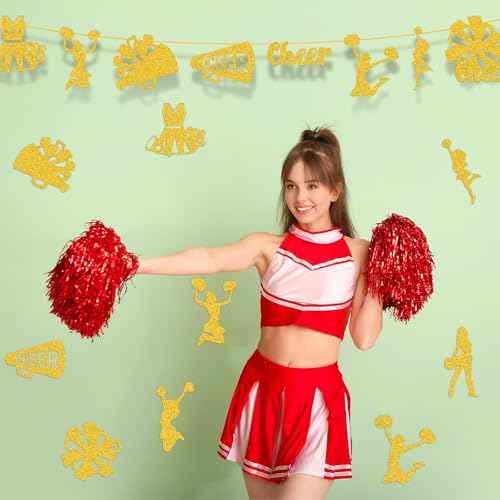 Fuutreo 100 Pcs Cheerleader Cut Outs, Cheerleading Table Topper Double Sided Birthday Party Decorations Cheerleading Paper Cutouts Toppers for Cheerleader Birthday Party Favors Supplies(Gold)