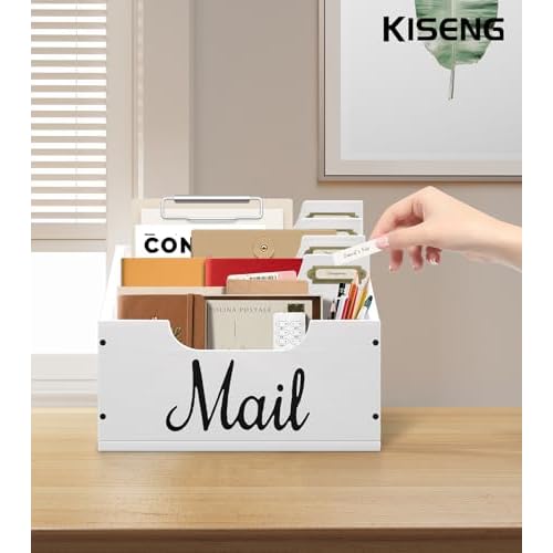 Mail Organizer Countertop, Desktop Mail Basket with 4 Slots, Wooden Mail Paper Holder, File Holders for Document Envelopes and Bills, Large Mail Holder and Classroom Mailbox for Office Home