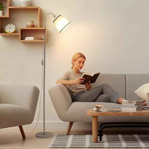 AoMck Floor Lamp for Living Room, Industrial FloorLamps with Adjustable Gooseneck Bendable, 2 in 1Reading Table Lamps for Living Room Bedroom Office12W Bulb Included (W+Green Shade)