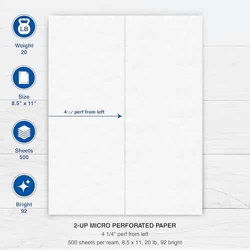 PrintWorks Professional 4 1/4" Vertical Perforated Paper 8.5" x 11" - Perfect For Menus & Booklets - Made in the USA - 500 Sheets - 20 lb - Printer Compatible - White (04339)