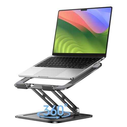 Adjustable Laptop Stand, Computer Stand with 360 Rotating Base, Ergonomic Laptop Riser Mount for Desk Foldable Protable Computer Desk Fits with MacBook Pro Air (10-16") - Black