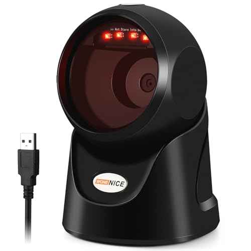 WoneNice Automatic Omnidirectional Desktop Barcode Scanner, USB Wired 1D 2D Barcode Scanner, Square QR Code Scanner, Handfree CMOS Image Bar Code Reader for Warehouse, Supermarket, Retail Store, Books